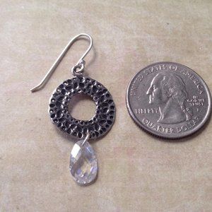 Silpada Single Earring Hammered Circle w/ Crystal Teardrop